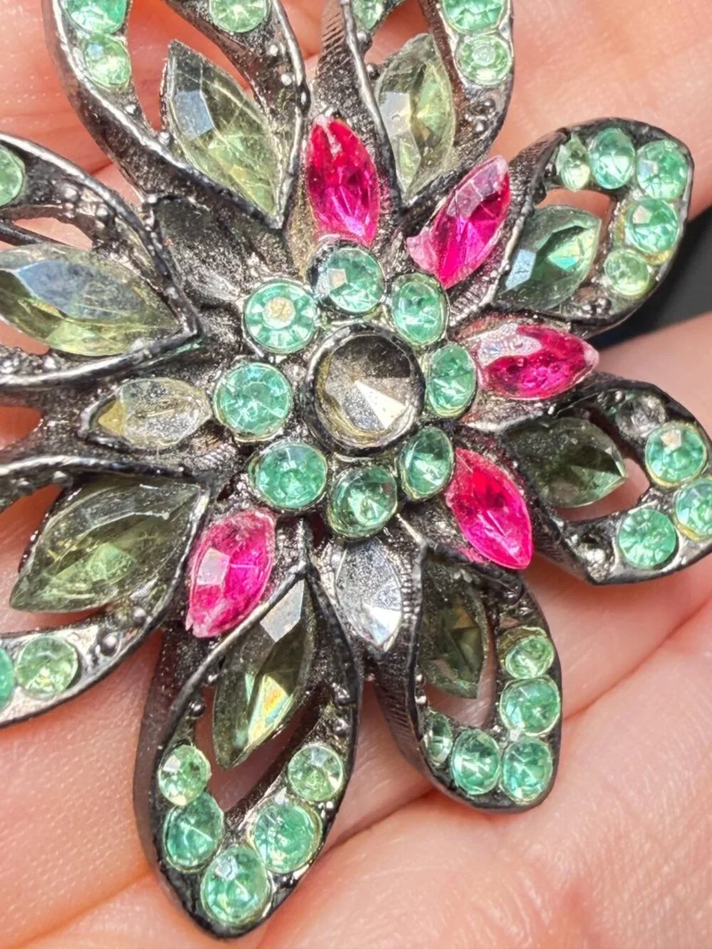 Vintage Rhinestone Flower Brooch Repair Lot Set of 3 Upcycle Craft Jewelry